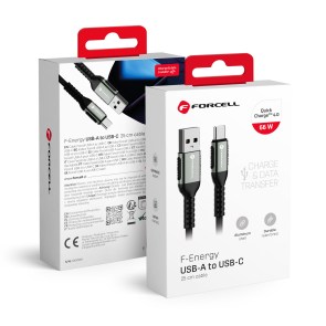  F-ENERGY C256 kabel USB A na typ C QC4.0 3A 66W Cafule 0,25 m černý