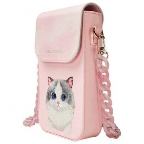 NIMMY set 3v1 taška na telefon + peněženka + kryt GPS BIG EYED PET 2.0 Cat růžová