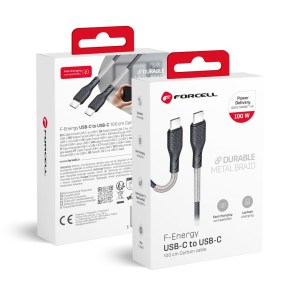 Kabel USB C na USB C  F-Energy QC4.0 PD 5A 100W Carbon 1 m CB-04C černý
