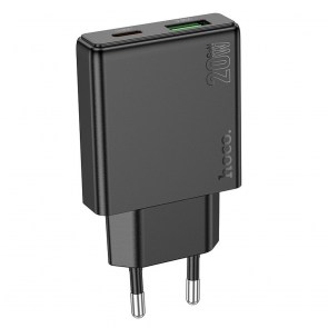 Štíhlá nástěnná nabíječka HOCO USB A + Type C PD QC3.0 3A 20W N38 černá