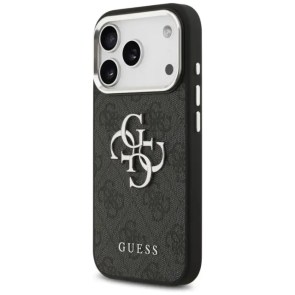 Pouzdro GUESS pro IPHONE 17 GUHCP17SP4G4SMCK (4G PU kožené pouzdro s velkým 4G a klasickým logem a stříbrným kovovým rámečkem fotoaparátu) černé