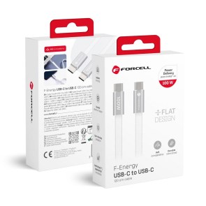 Kabel USB C na USB C  F-Energy QC4.0 PD 5A 100W Cafule Flat 1,2m CCFN23 bílý