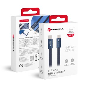 Kabel USB C na USB C  F-Energy QC4.0 PD 5A 100W Cafule Flat 1,2 m CCFN23 tmavě modrý