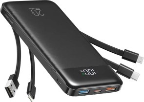 Powerbanka Charmast W1148 5V 3A 10000 mAh s vestavěnými kabely USB A / USB C / Lightning / Micro USB černá