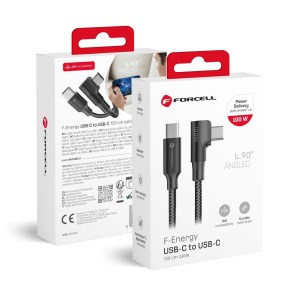 Kabel USB C na USB C  F-Energy QC4.0 PD 5A 100W Cafule 90° 1,2 m CC-1Deg černý