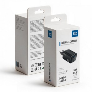 Nabíječka na telefon Blue Star Nano GaN 2x USB-C + USB-A, QC 4.0, PD 3 A, 65 W, VT-335, černá
