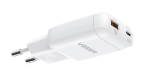 Nabíječka na telefon USB-A + Type-C PD 45 W + datový kabel Type-C na Type-C 100 W VEGER TR121, bílá
