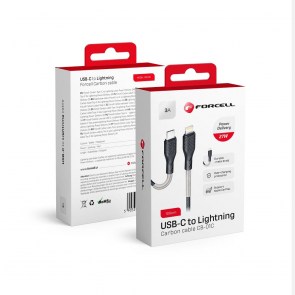  Uhlíkový kabel typu C k iPhone Lighnning 8pin Power Delivery PD27W CB-01C černý 1 metr