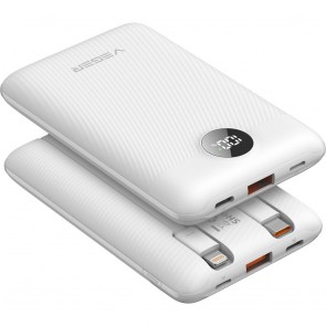 VEGER powerbank 10000 mAh s vestavěnými kabely Type C / Lightning PD QC3.0 2A 22,5W C11C (W1170) bílá